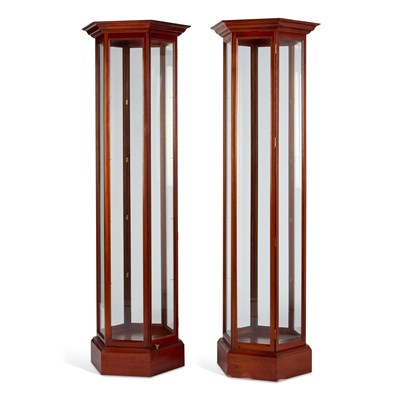 Lot 1131 - A PAIR OF 20TH CENTURY MAHOGANY FLOOR-STANDING DISPLAY CABINETS