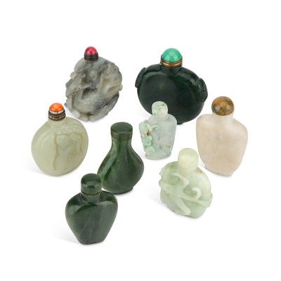 Lot 760 - A COLLECTION OF EIGHT CHINESE JADE AND HARDSTONE SNUFF BOTTLES