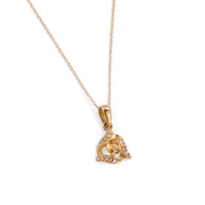 Lot 862 - A CONTEMPORARY CITRINE AND DIAMOND PENDANT ON CHAIN