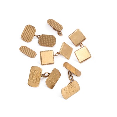 Lot 889 - THREE PAIRS OF 9 CARAT GOLD CUFFLINKS