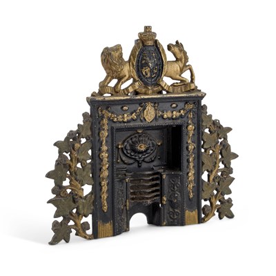 Lot 571 - A LATE VICTORIAN SCOTTISH PAINTED CAST IRON MINIATURE FIREPLACE BY GREENLEES OF GLASGOW