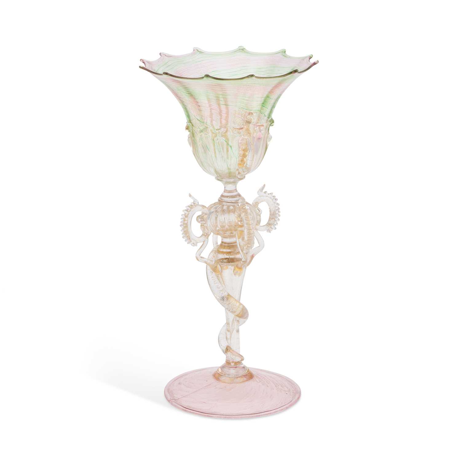Lot 47 - A RARE VENETIAN 'SERPENT STEM' GOBLET, CIRCA 1775