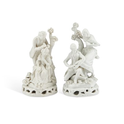 Lot 91 - A PAIR OF STAFFORDSHIRE WHITE-GLAZED FIGURE GROUPS OF A HAIRDRESSER AND A SHOEBLACK, CIRCA 1830
