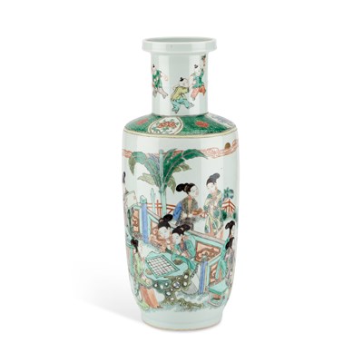 Lot 597 - A LARGE CHINESE FAMILLE VERTE ROULEAU VASE