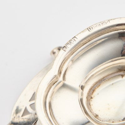 Lot 29 - A SILVER-PLATED SALT TOGETHER WITH A SWING HANDLED BASKET