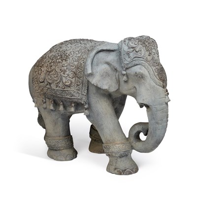 Lot 170 - A LARGE PAINTED COMPOSITION MODEL OF AN ELEPHANT