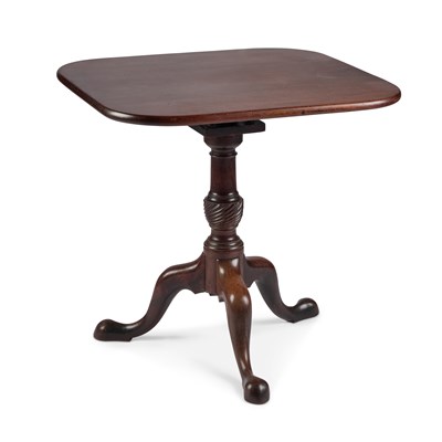 Lot 1112 - A GEORGE III MAHOGANY TILT-TOP TRIPOD TABLE