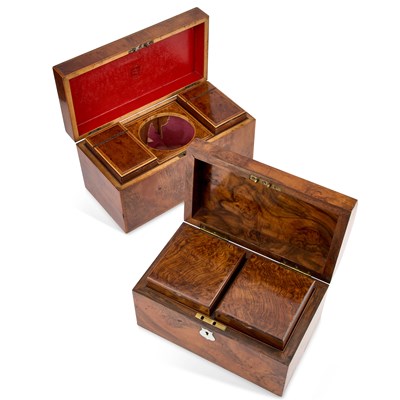 Lot 1168 - A GEORGE III BURR YEW TEA CADDY