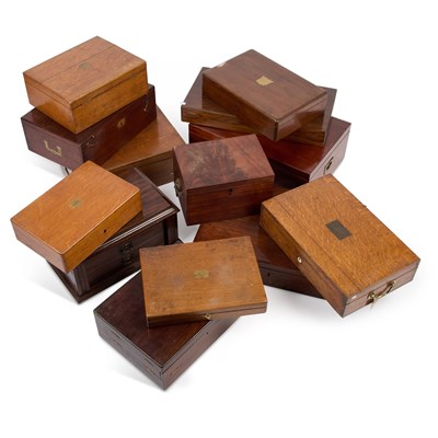 Lot 1183 - A COLLECTION OF VICTORIAN AND LATER OAK AND MAHOGANY CUTLERY BOXES