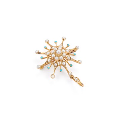 Lot 604 - A PEARL AND TURQUOISE PENDANT/ BROOCH