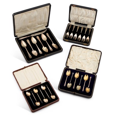 Lot 343 - FOUR CASED SETS OF SILVER SPOONS AND FORKS