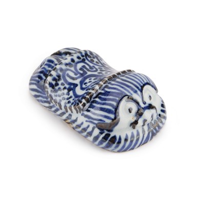 Lot 151 - A CHINESE BLUE AND WHITE SCROLL WEIGHT