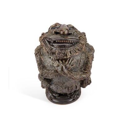 Lot 19 - CLIVE SOORD: A STONEWARE GROTESQUE JAR AND COVER IN THE MANNER OF THE MARTIN BROTHERS