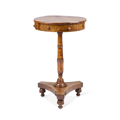 Lot 719 - A 19TH CENTURY WALNUT DRUM TABLE