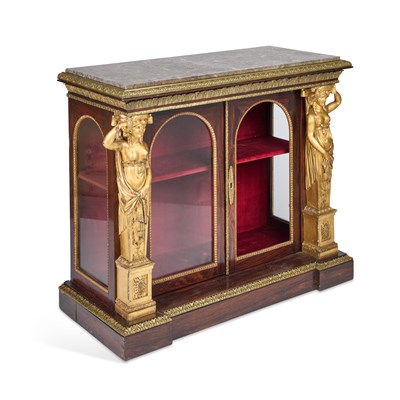 Lot 752 - A FINE 19TH CENTURY FRENCH MARBLE-TOPPED, ORMOLU AND PARCEL-GILT ROSEWOOD CABINET, STAMPED H. JACOB