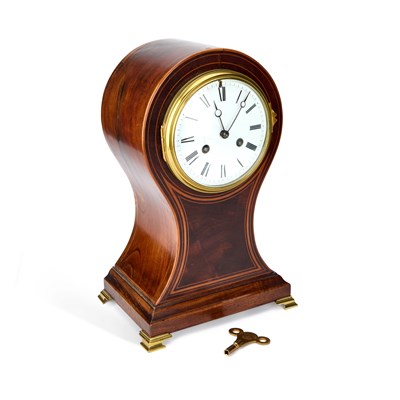 Lot 420 - AN EDWARDIAN INLAID MAHOGANY MANTEL CLOCK