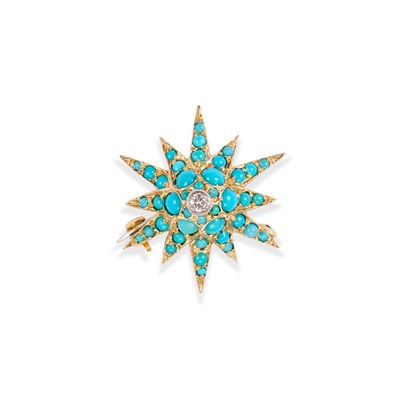 Lot 625 - A TURQUOISE-SET STAR BROOCH