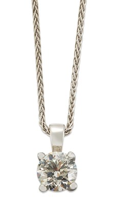 Lot 1569 - A SOLITAIRE DIAMOND PENDANT ON AN 18 CARAT WHITE GOLD CHAIN