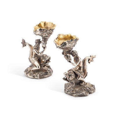 Lot 191 - A GOOD PAIR OF 19TH CENTURY HEAVY SILVER-PLATED SALTS