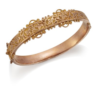 Lot 1682 - A LATE VICTORIAN 9 CARAT ROSE GOLD BANGLE