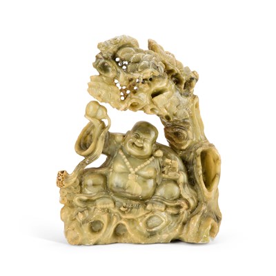 Lot 133 - A LARGE SOAPSTONE CARVING OF BUDDHA