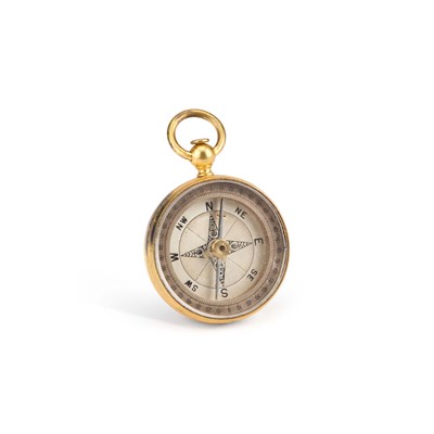 Lot 352 - A BRASS-CASED POCKET COMPASS, 19TH CENTURY