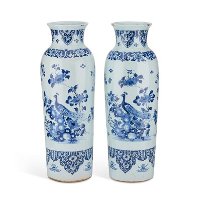 Lot 56 - A PAIR OF DUTCH FAIENCE CYLINDRICAL VASES (ROLWAGEN)