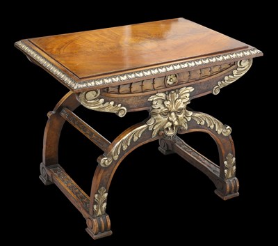 Lot 294 - A RENAISSANCE STYLE PARCEL-GILT WALNUT STOOL OR TABLE