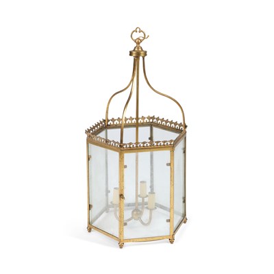 Lot 617 - A BRASS HEXAGONAL LANTERN