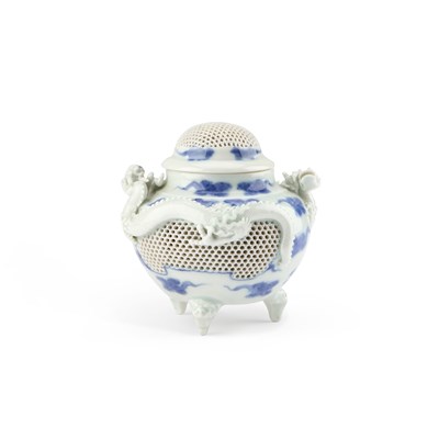 Lot 82 - A JAPANESE HIRADO PORCELAIN RETICULATED CENSER