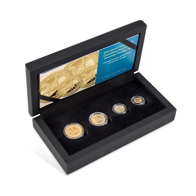 Lot 23 - A FOUR-COIN GOLD PROOF SET, 2023 QUEEN ELIZABETH II CORONATION ANNIVERSARY SOVEREIGN PRESTIGE SET