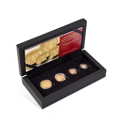 Lot 21 - A FOUR-COIN GOLD PROOF SET, 2023 KING CHARLES CORONATION DOUBLE PORTRAIT  SOVEREIGN PRESTIGE SET