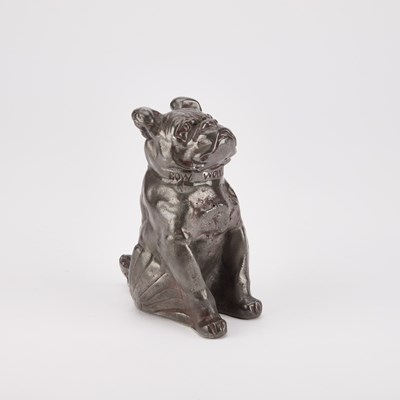 Lot 721 - A METAL MODEL OF A SEATED BULLDOG SAT ON A GERMAN EAGLE