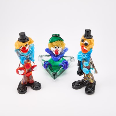 Lot 79 - TWO MURANO GLASS CLOWNS AND A CLOWN ASH TRAY