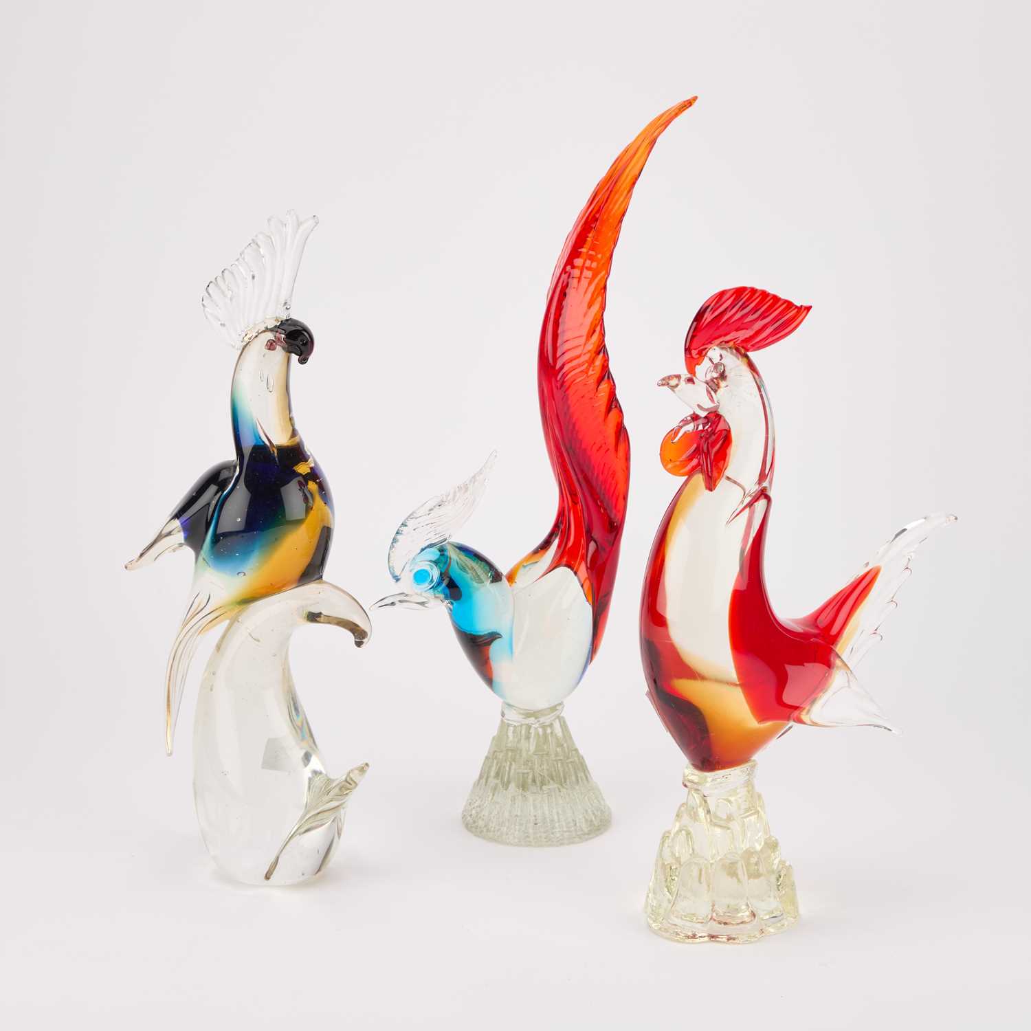 Lot 34 - THREE MURANO GLASS MODELS OF BIRDS