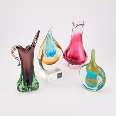 Lot 54 - THREE ART GLASS VASES AND A GLASS SCULPTURE