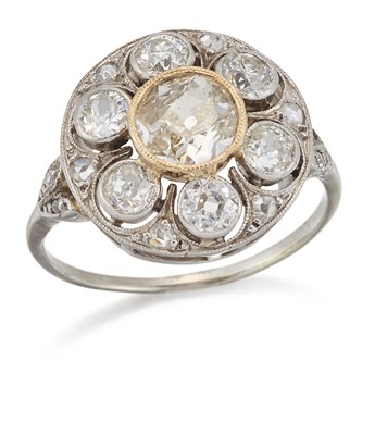 Lot 1702 - AN EARLY 20TH CENTURY DIAMOND CLUSTER RING