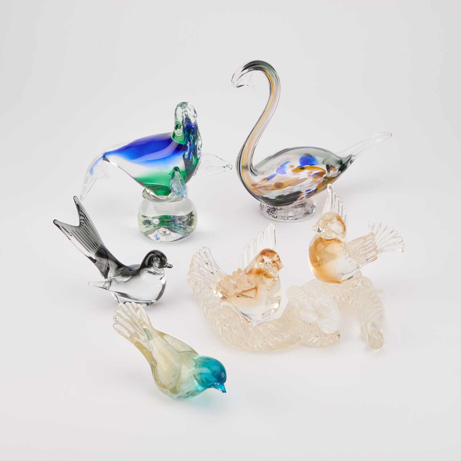 Lot 44 - FIVE ART GLASS MODELS OF BIRDS