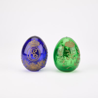 Lot 4 - TWO RUSSIAN GILDED CUT-GLASS EGGS