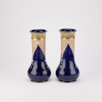 Lot 254 - A PAIR OF ROYAL DOULTON STONEWARE VASES