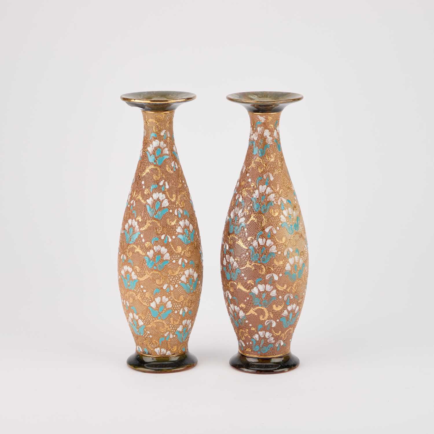 Lot 238 - A PAIR OF ROYAL DOULTON STONEWARE VASES