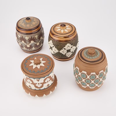 Lot 229 - FOUR DOULTON STONEWARE TOBACCO JARS