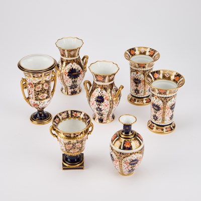 Lot 417 - SEVEN ROYAL CROWN DERBY IMARI VASES