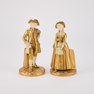 Lot 189 - A PAIR OF ROYAL WORCESTER GILT-DECORATED FIGURES