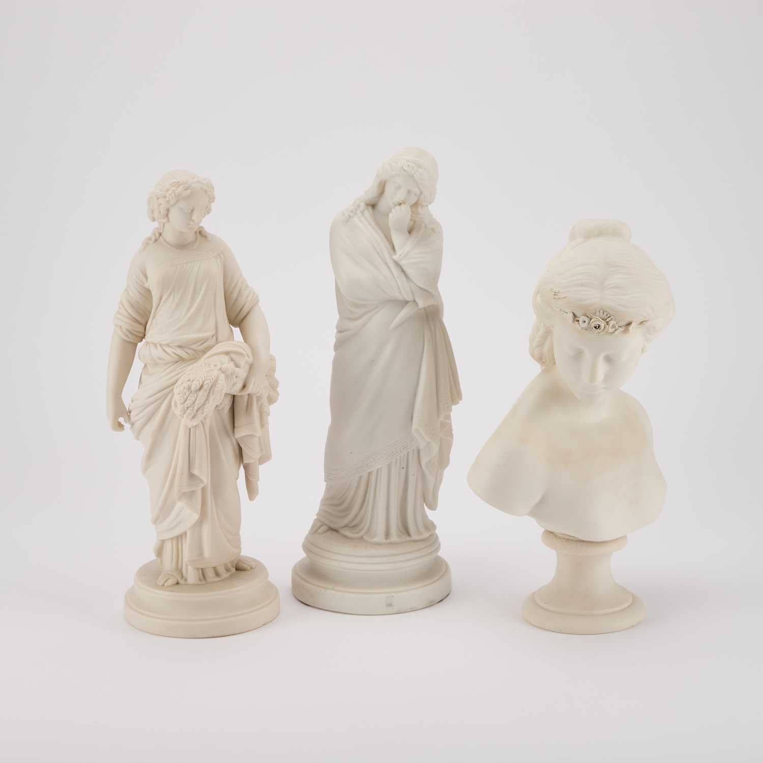 Lot 200 - A GOSS PARIAN BUST AND FIGURE TOGETHER WITH AN UNMARKED PARIAN FIGURE