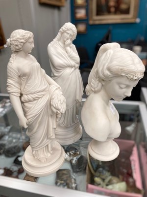 Lot 200 - A GOSS PARIAN BUST AND FIGURE TOGETHER WITH AN UNMARKED PARIAN FIGURE