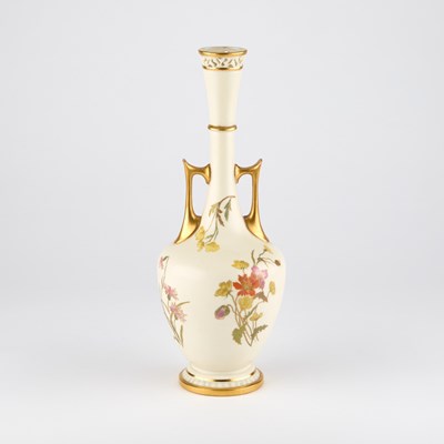 Lot 220 - A ROYAL WORCESTER TWO-HANDLED VASE