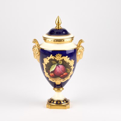 Lot 184 - A COALPORT FRUIT PAINTED VASE AND COVER, BY MALCOLM HARNETT