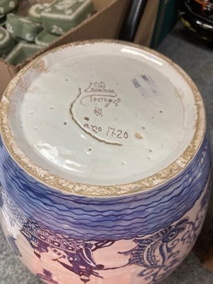 Lot 356 - A CONTINENTAL BLUE AND WHITE FAIENCE JAR AND COVER