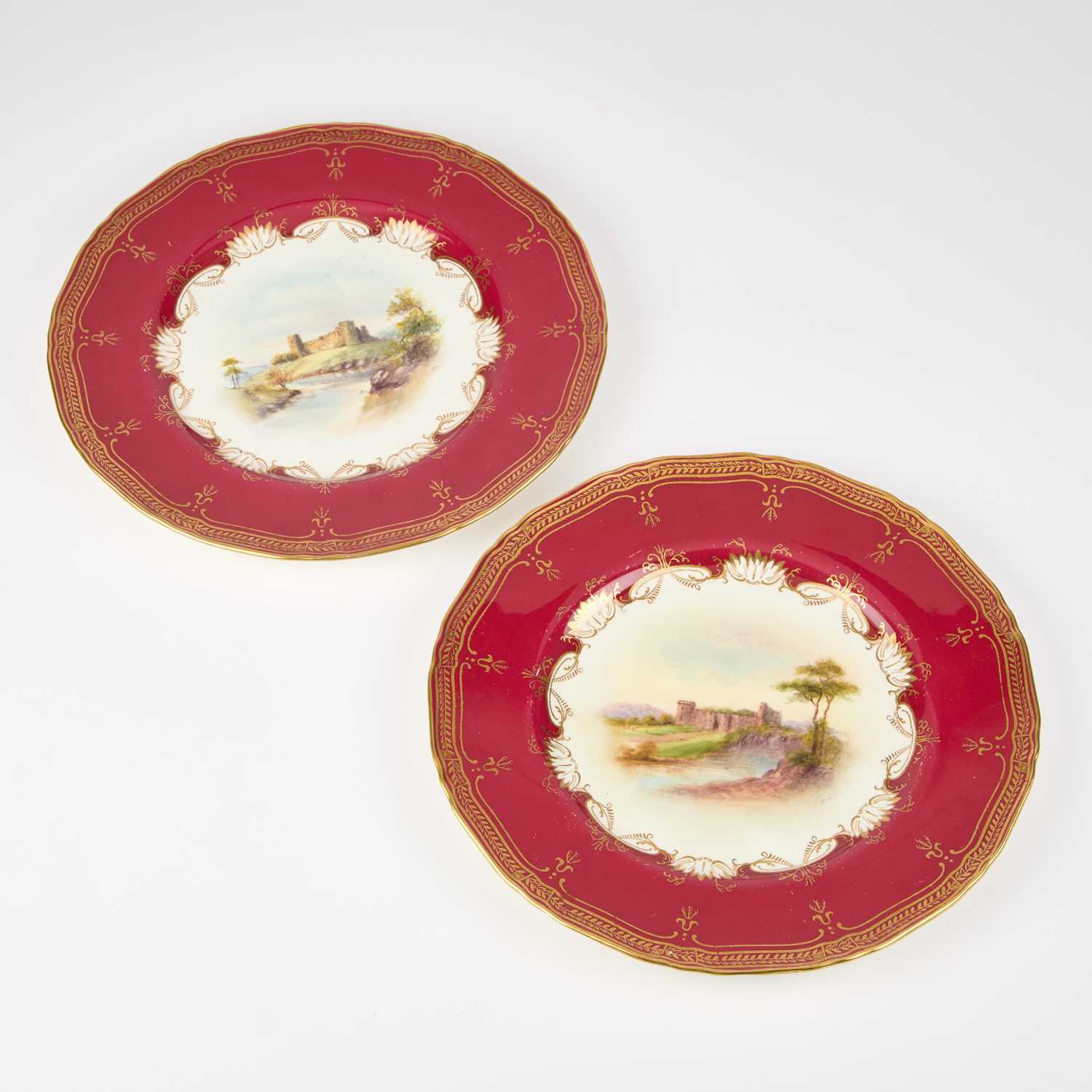 Lot 206 - A PAIR OF ROYAL WORCESTER TOPOGRAPHICAL CABINET PLATES